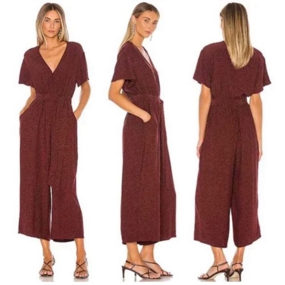 Rails Jet Rust Spotted Crop Wide Leg Jumpsuit Belted Animal Print Red - Picture 2 of 11